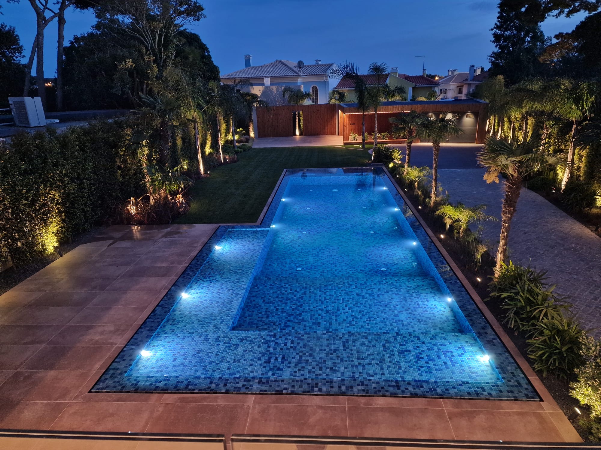 Swimming pool at dusk
